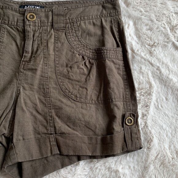 Vintage Y2K Linen Blend Army Green Cargo Shorts Size 8‎ - Picture 2 of 5